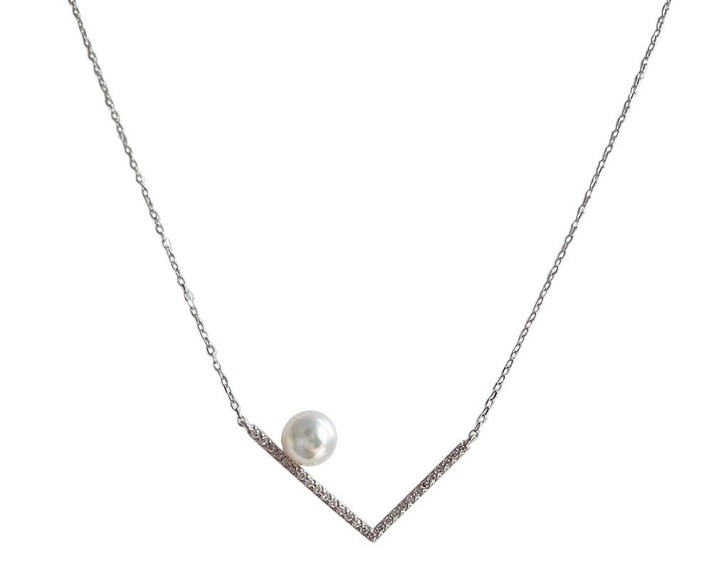 V Pearl & Diamond Necklace - Akoya Atelier