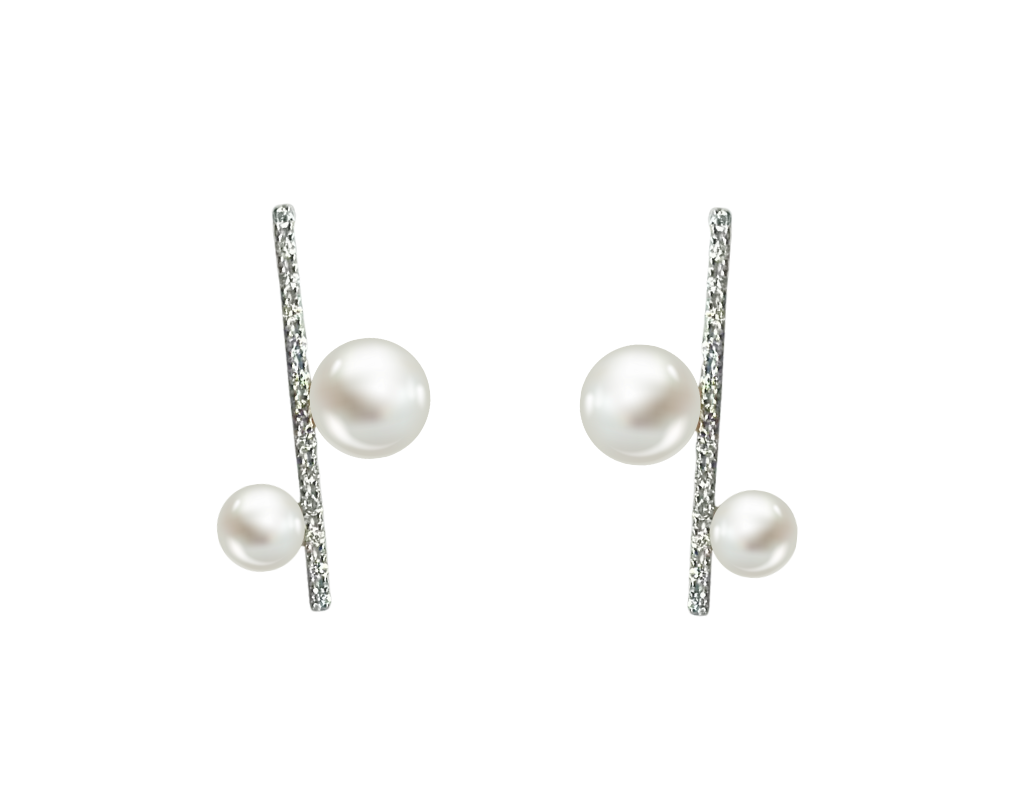 Pearl & Diamond Bar Earrings