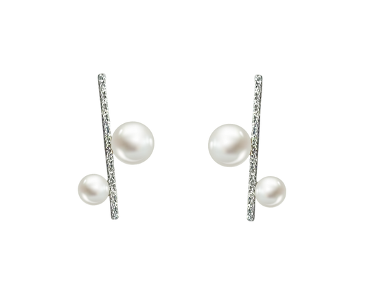 Pearl & Diamond Bar Earrings