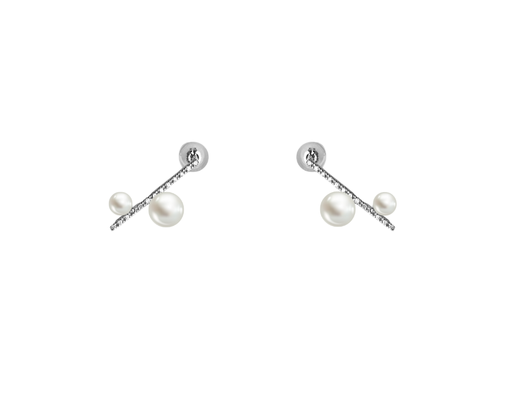 Pearl & Diamond Bar Earrings
