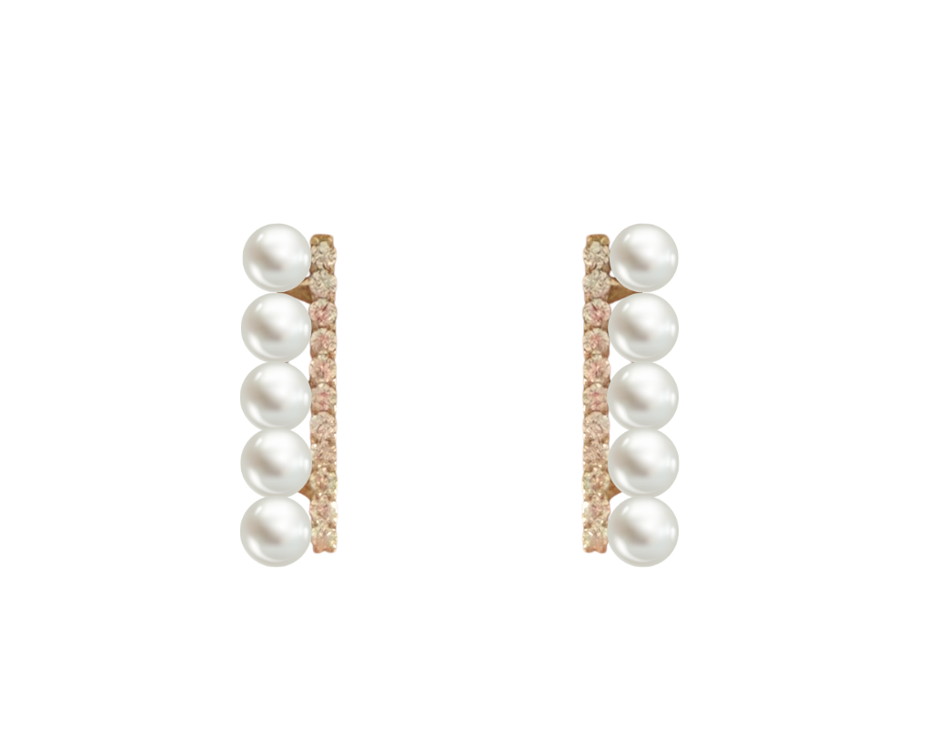 Vertical Akoya Pearl and Diamond Earrings