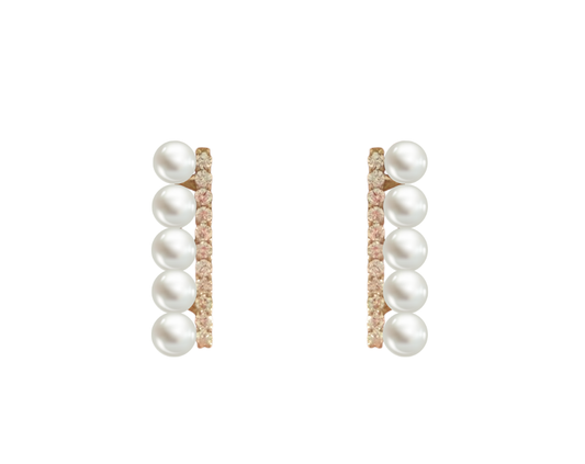Vertical Akoya Pearl and Diamond Earrings