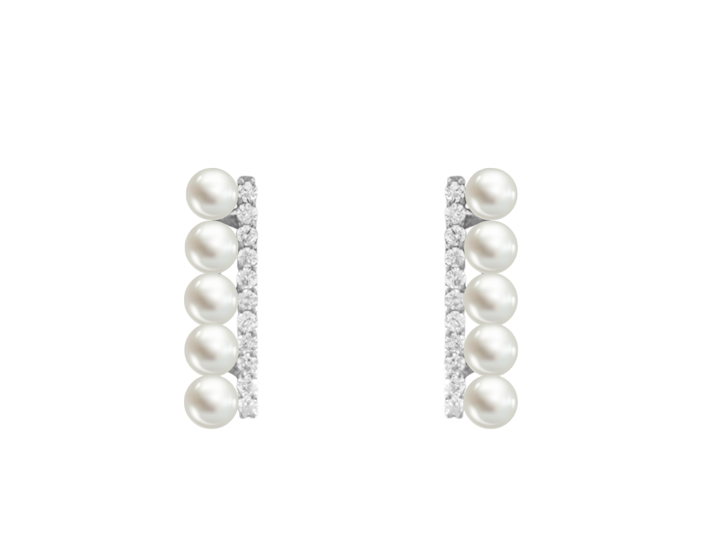 Vertical Akoya Pearl and Diamond Earrings