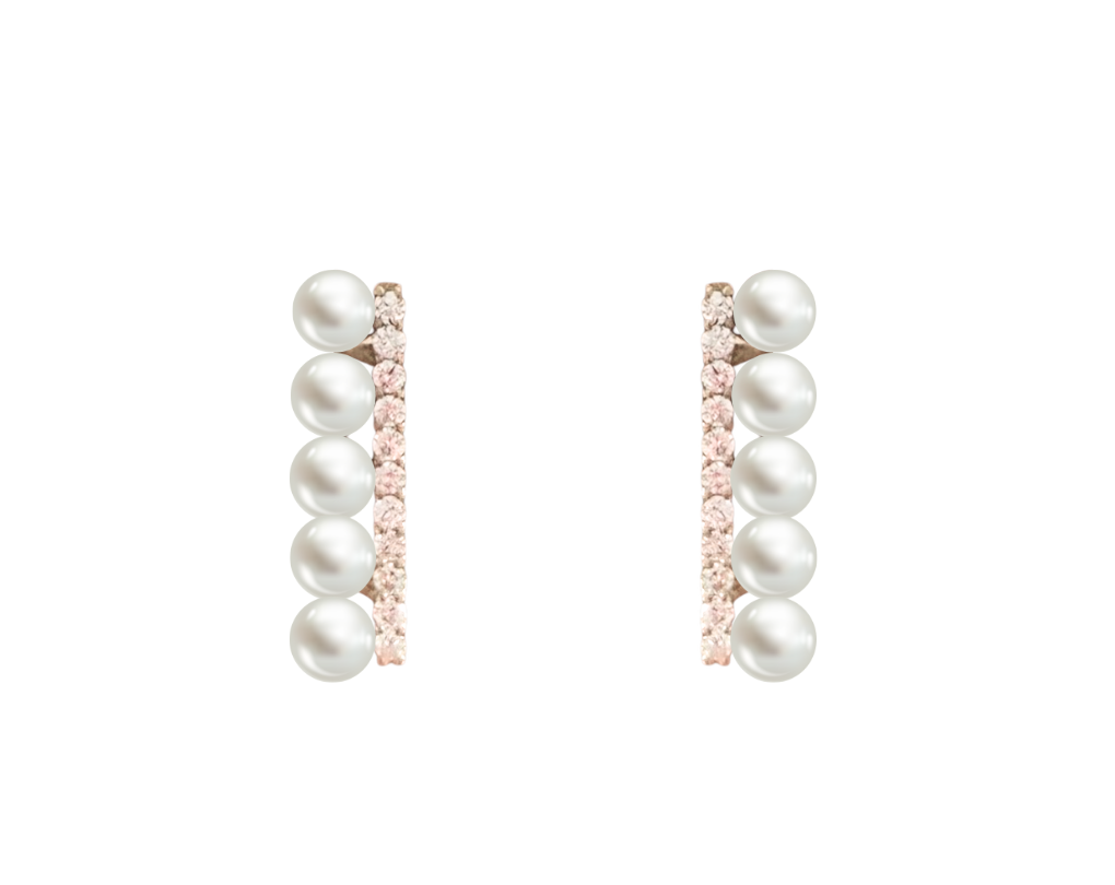 Vertical Akoya Pearl and Diamond Earrings