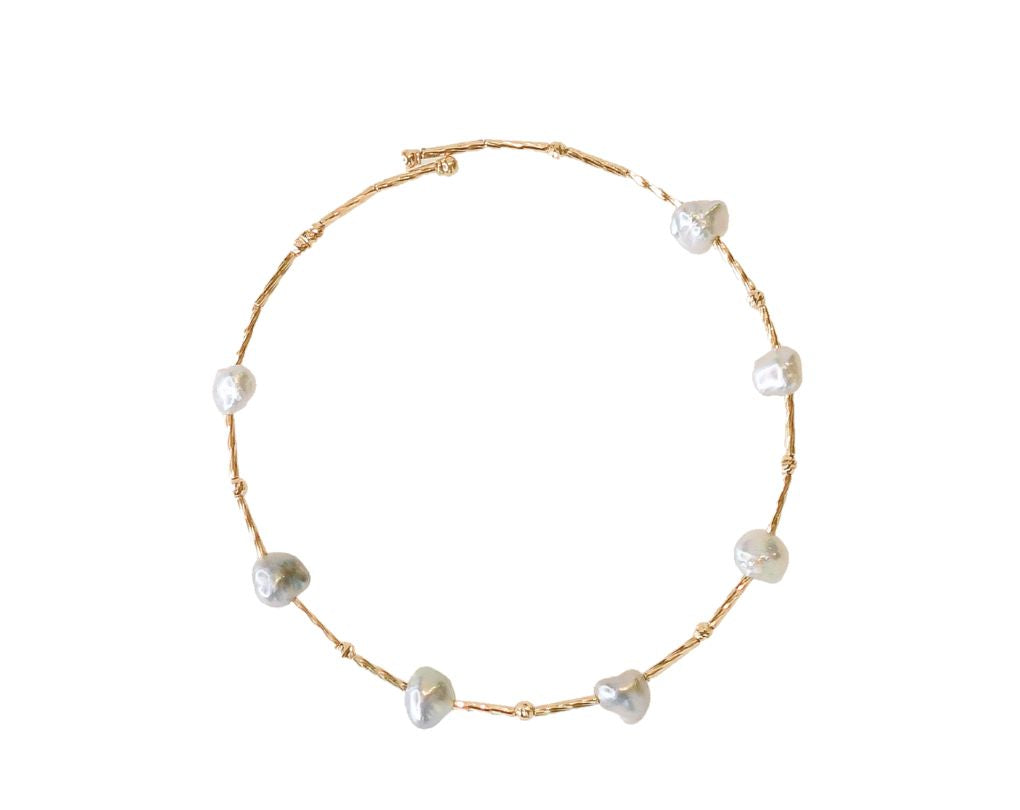 Silver Keshi Pearl Studded Bracelet
