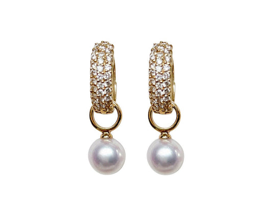 Diamond Huggies with Akoya Pearl Drop (Detachable)